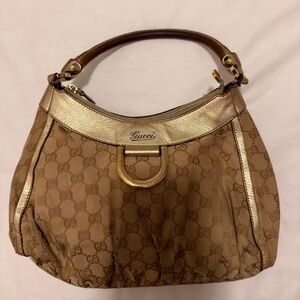 Authentic Gucci Tan and Gold Hobo Bag